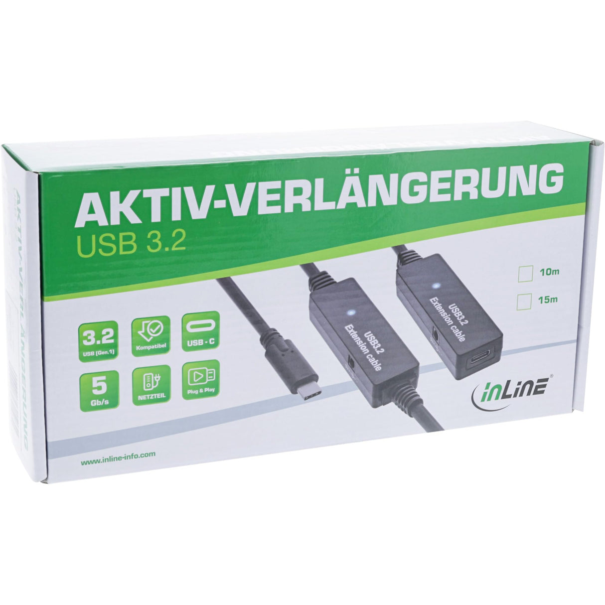 InLine USB 3.2 Gen.1 - Cable alargador activo USB 3.2 Gen.1, conector USB-C macho a USB-C hembra, cable Reapter con amplificación de señal, larga distancia, para discos duros, impresoras, cámaras web,