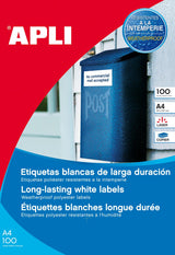 APLI 12121 - Etiquetas resistentes intemperie 210,0 x 297,0 mm 100 hojas, Blanco