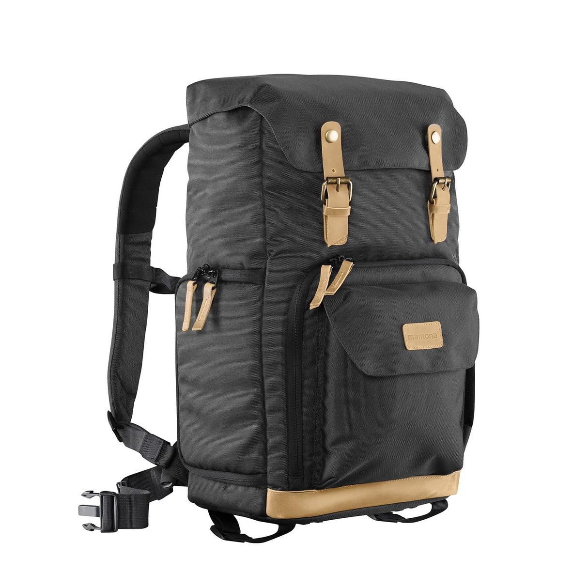 Mantona - Mochila con Aplicaciones de Piel (para una cámara réflex, 3 Objetivos y Accesorios), Color Verde