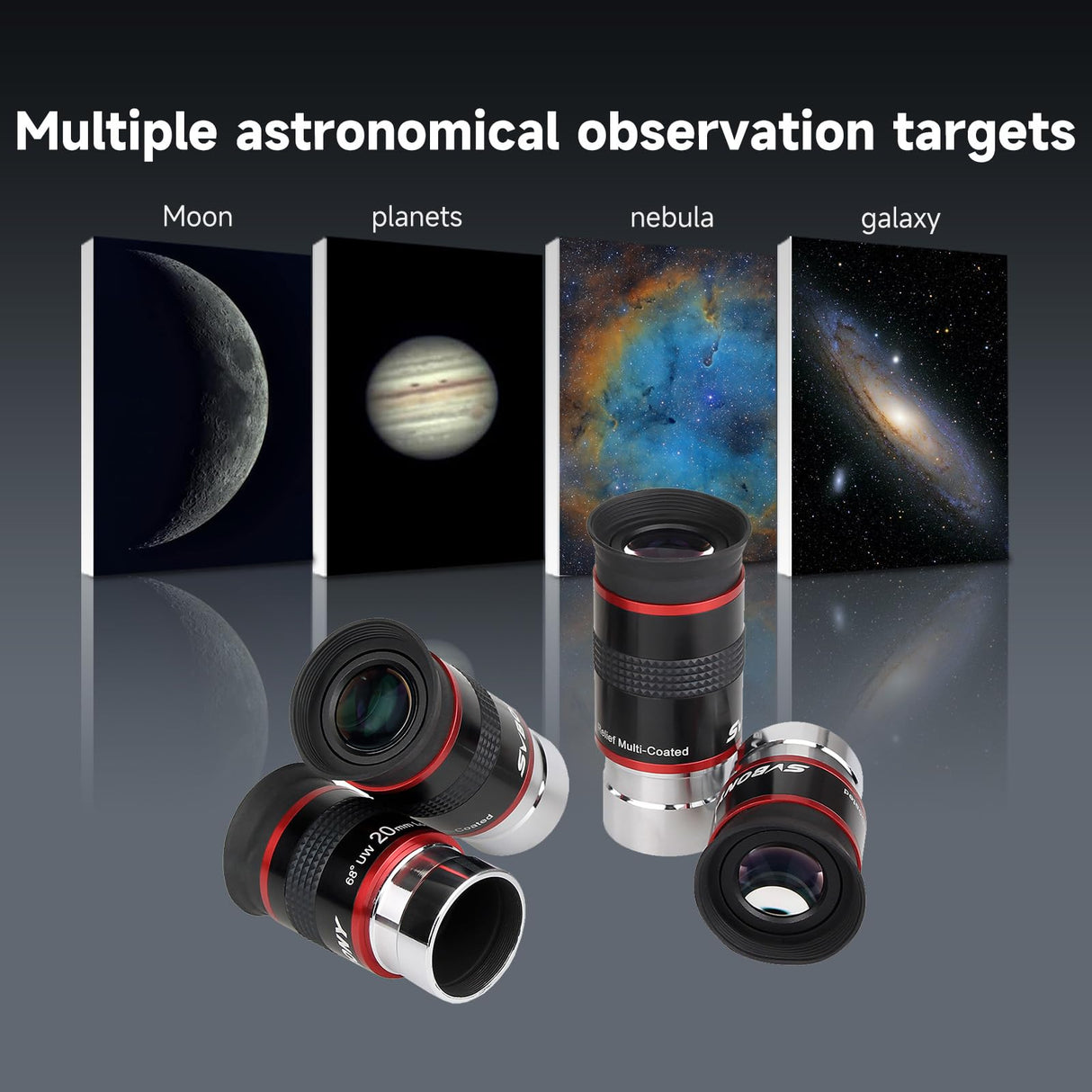 SVBONY Telescopio Ocular FMC de Banda Ancha, Accesorio de telescopio de película Verde de 1.25 68 Grados Ultra Gran Angular para telescopio astronómico (6 mm, 9 mm, 15 mm, 20 mm)
