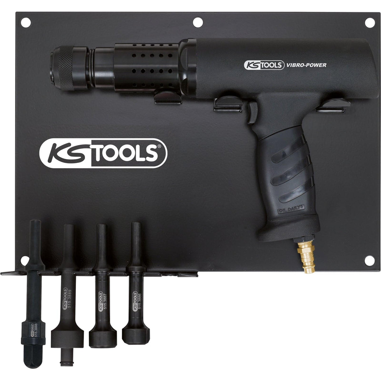 KS Tools 515.3880 Juego de martillo cortafrío, neumático, con soporte, 6 pzs.