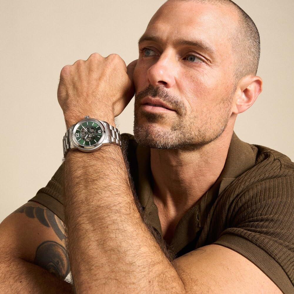 Fossil Reloj Analógico para Hombre de Automático con Correa en Acero Inoxidable ME3262, Verde Pavo Real