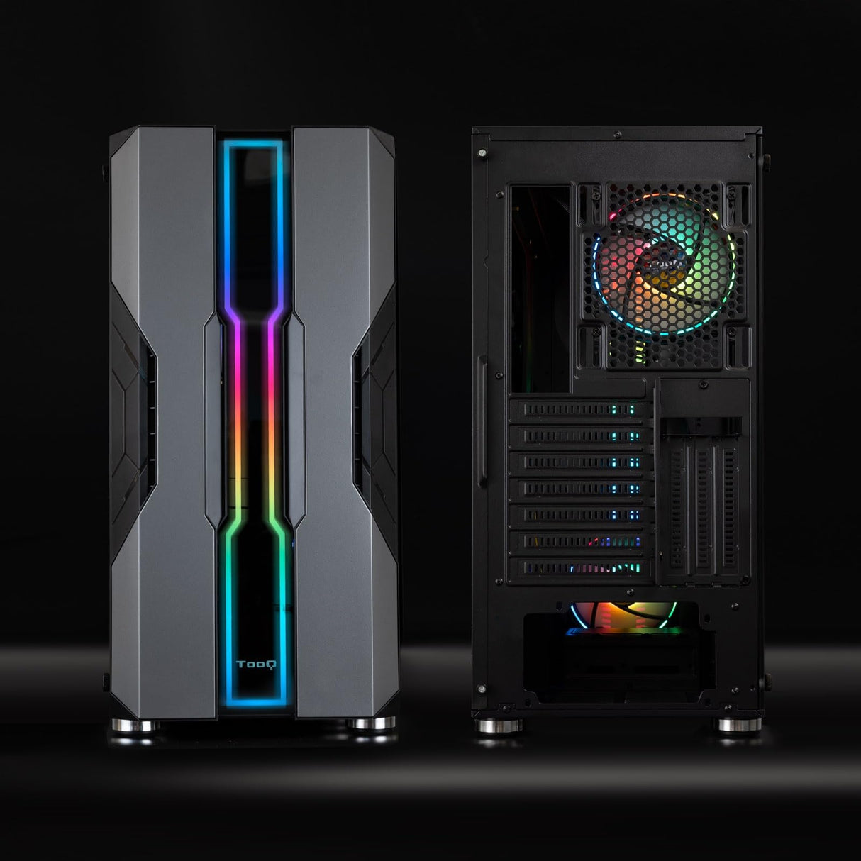 Caja semitorre Gaming Negra con ventilación optimizada, diseño RGB, Espacio para múltiples Discos Duros, Ideal para Gamers y Montaje de PC.