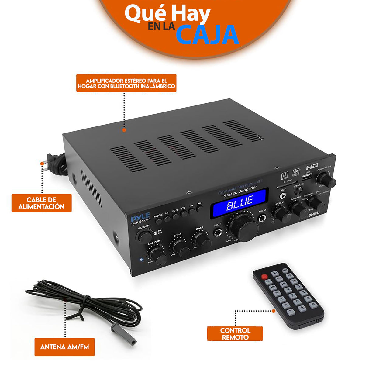 Pyle Amplificador de Sonido, 200W, Bluetooth, Inalambrico, Estereo, para el hogar, Control Remoto, Sistema con HDMI/Optico/Fono/Coaxial, Radio FM, USB/SD, AUX, RCA