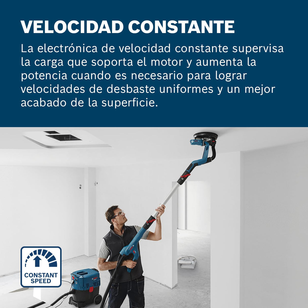 Bosch Professional GTR 55-225 - Lijadora de pared de yeso (550 W, plato lijador Ø 215 mm, hoja Ø 225, extensión incl. 170 cm, en maletín)