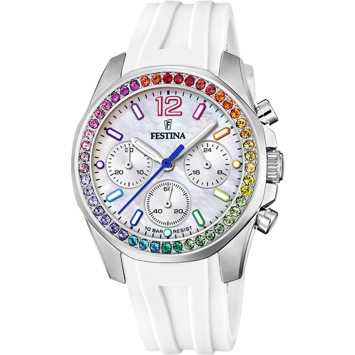 Festina Reloj Mujer F20610/2 Boyfriend Caja de Acero Inoxidable 316l Plateado Correa de Caucho Blanco