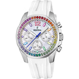 Festina Reloj Mujer F20610/2 Boyfriend Caja de Acero Inoxidable 316l Plateado Correa de Caucho Blanco