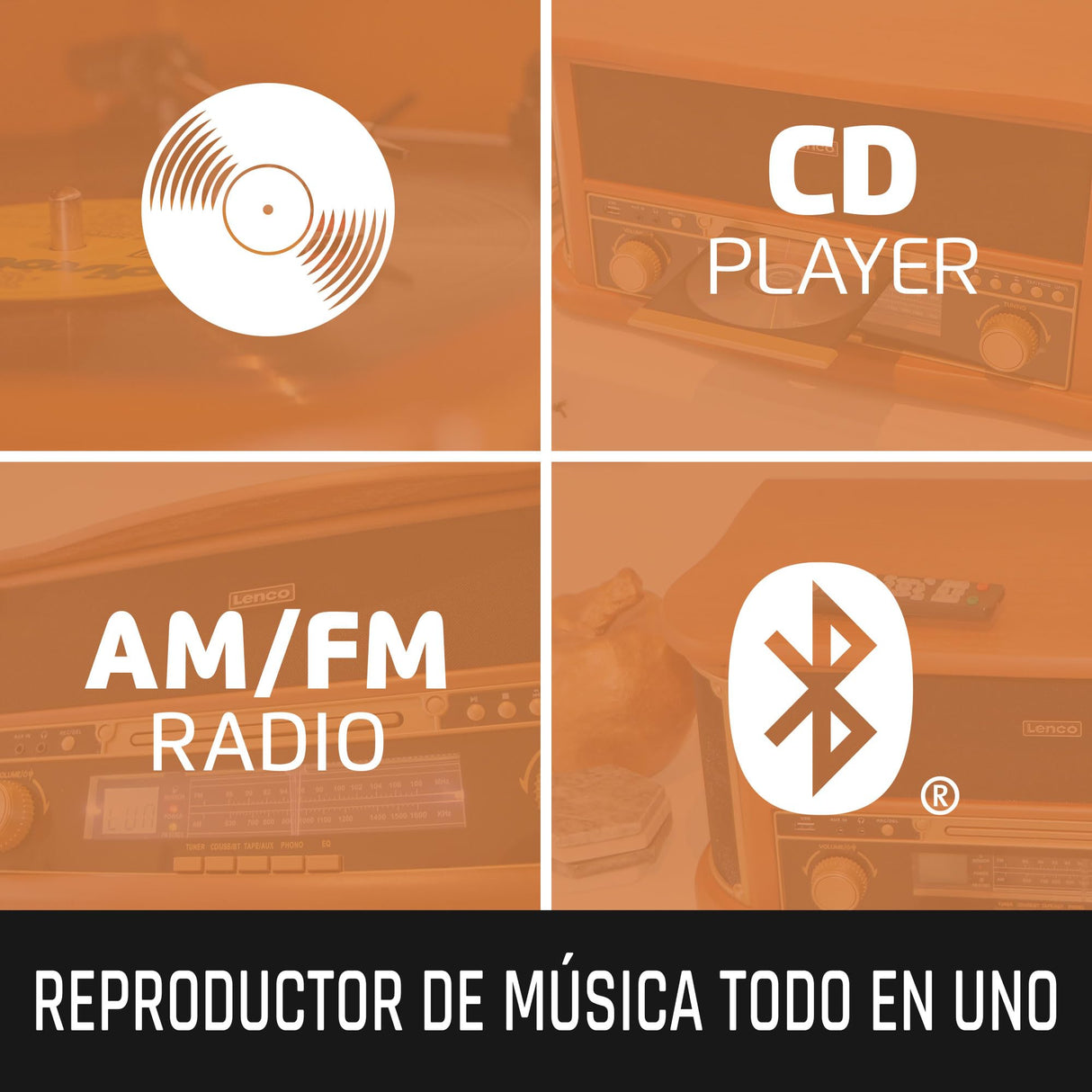 Lenco TCD-2551 Tocadiscos para Discos - Bluetooth Tocadiscos con Altavoz - Reproductor de CD - Pletina de Casete - 3 velocidades - Transmisión por Correa - 2 x 5 vatios - Madera