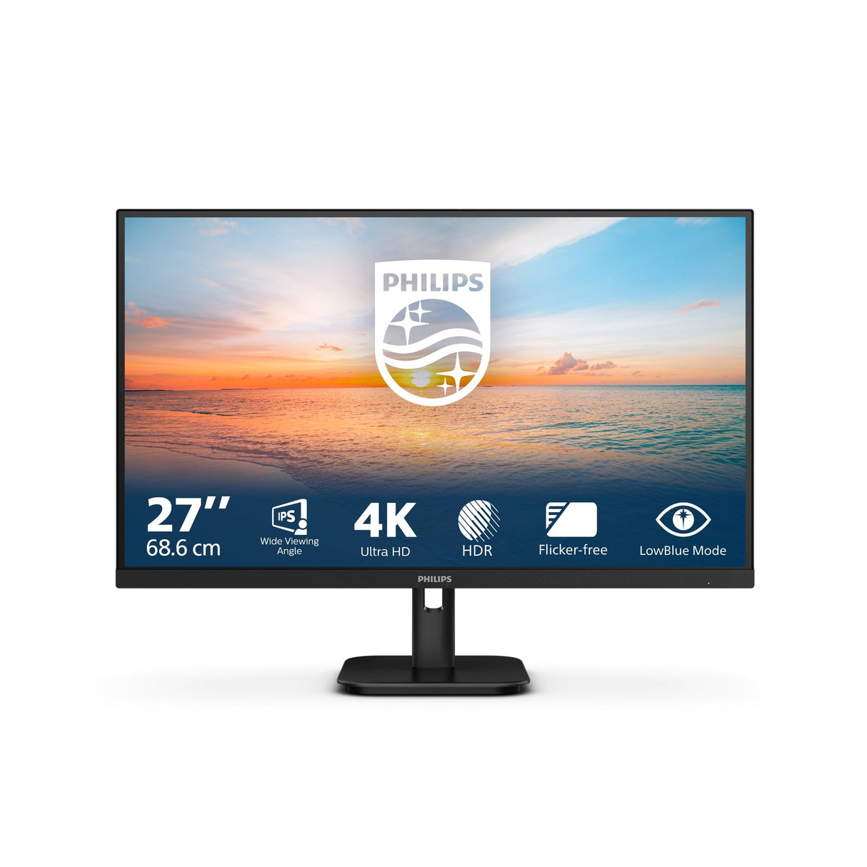 Philips 27E1N1800A Monitor 27" UHD, WLED, 60Hz, IPS, 4 ms GtG, HDR10, Adaptive Sync., Altavoces, (3840x2160, 2X HDMI 2.0, 1x DP 1.4) Negro