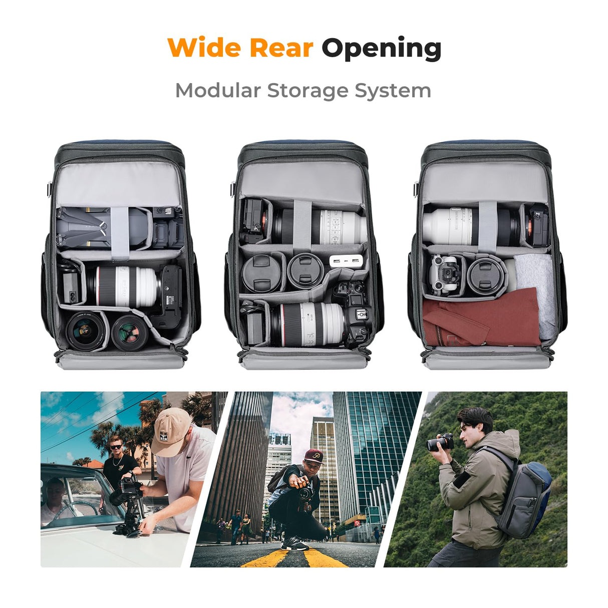 K&F Concept Mochila Cámara Profesional, Bolsa Fotógrafos Cámara Impermeable de Gran Capacidad para Camera Reflex Digital DSLR, Adecuado para viajes al aire libre senderismo fotografía Azul