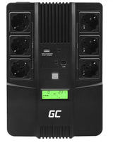 Green Cell® SAI Sistema de alimentación ininterrumpida UPS Potencia 800VA (480W) 230V Fuente de alimentación Continua Line Interactive senoidal AVR USB/RJ45 6X Schuko Tomas con Pantalla LCD