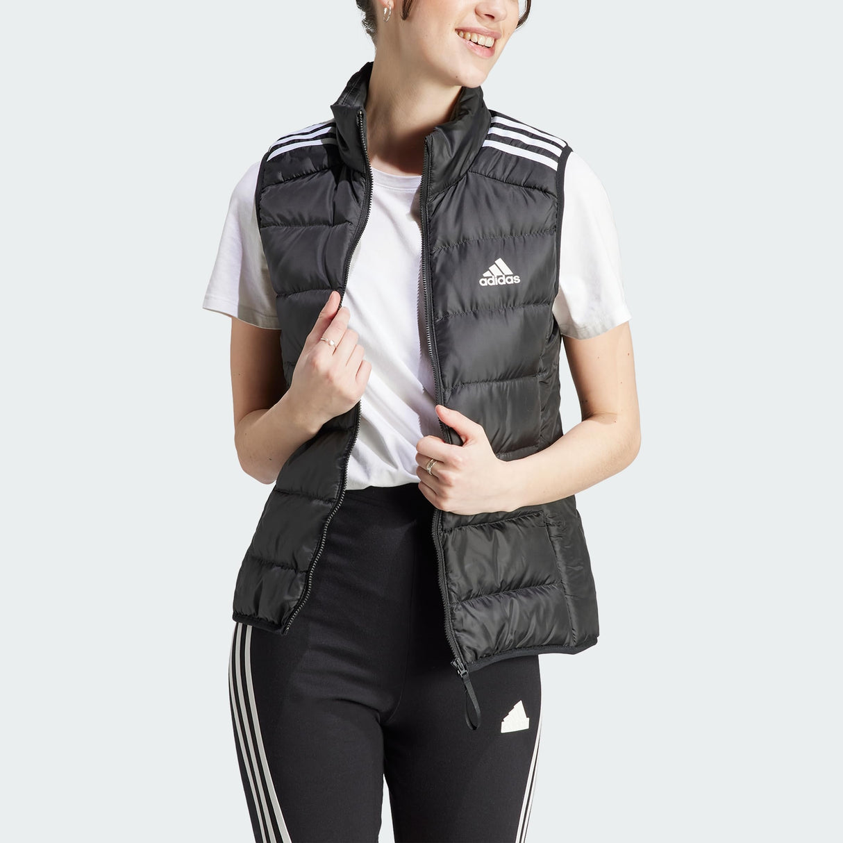 adidas Mujer Essentials 3-Stripes Light Down Vest, Black, L