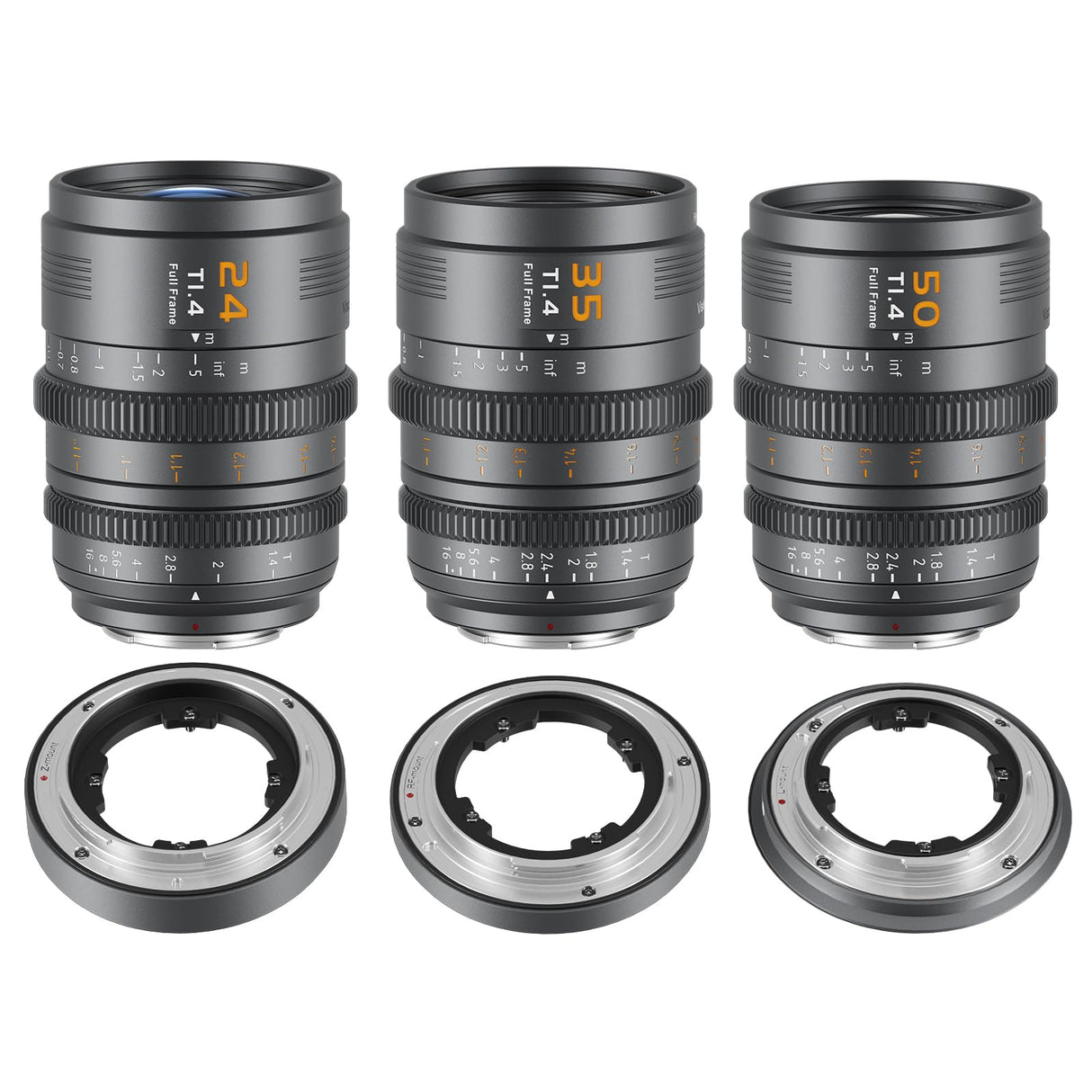 SIRUI VP-1 Vision Prime 1 T1.4 Full Frame Cine Lens Set,24mm,35mm,50mm Lente de Cine de Enfoque Manual con Preinstalación E Montura, Interchangeable RF/Z/L Monturas, 1 Lens para 4 Monturas (Gray)