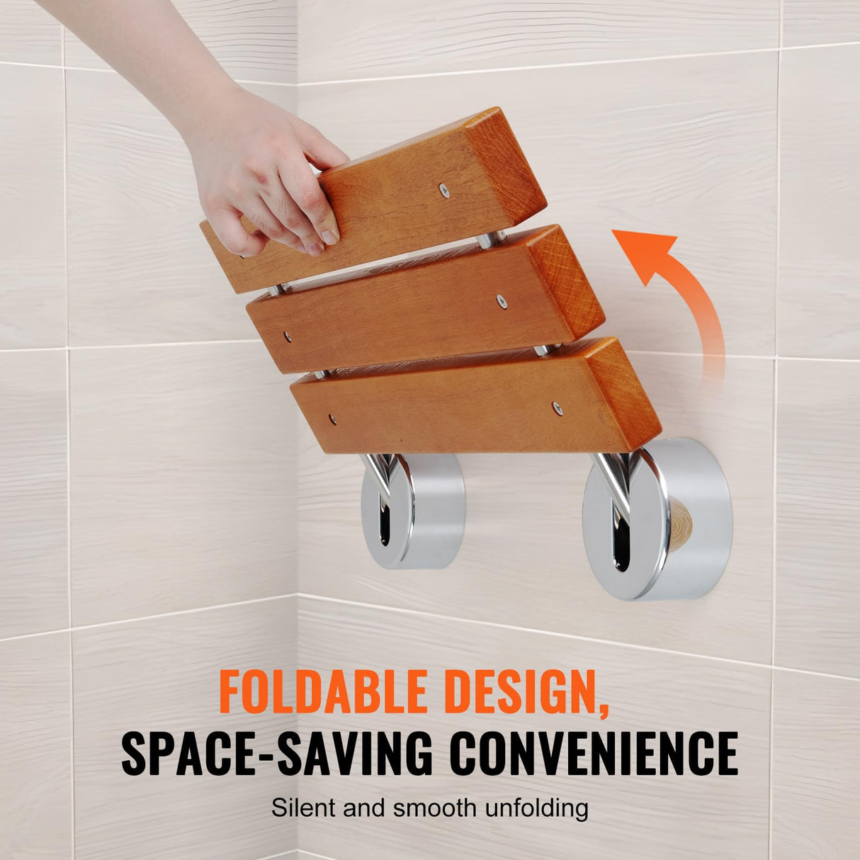 VEVOR Asiento de Ducha Plegable de Teca, 510 x 350 x 50 mm, Montado en la Pared con Capacidad de Carga de 199,58 kg, para el Cuidado del Hogar, para Personas Mayores, Mujeres Embarazadas y Niños