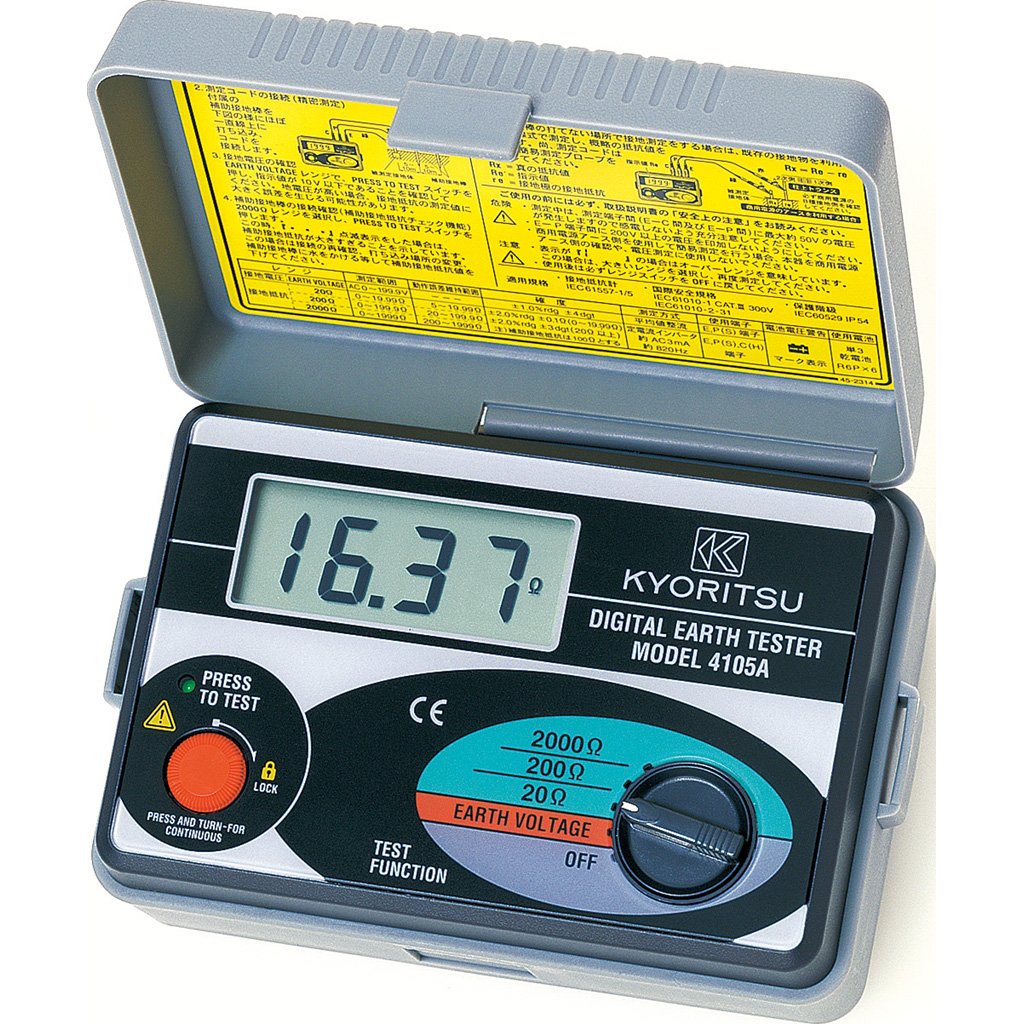 Kyoritsu Kew 4105 A H Medidor de Resistencia de Tierra Con piquetas Metodo 2/3 hilos, gris