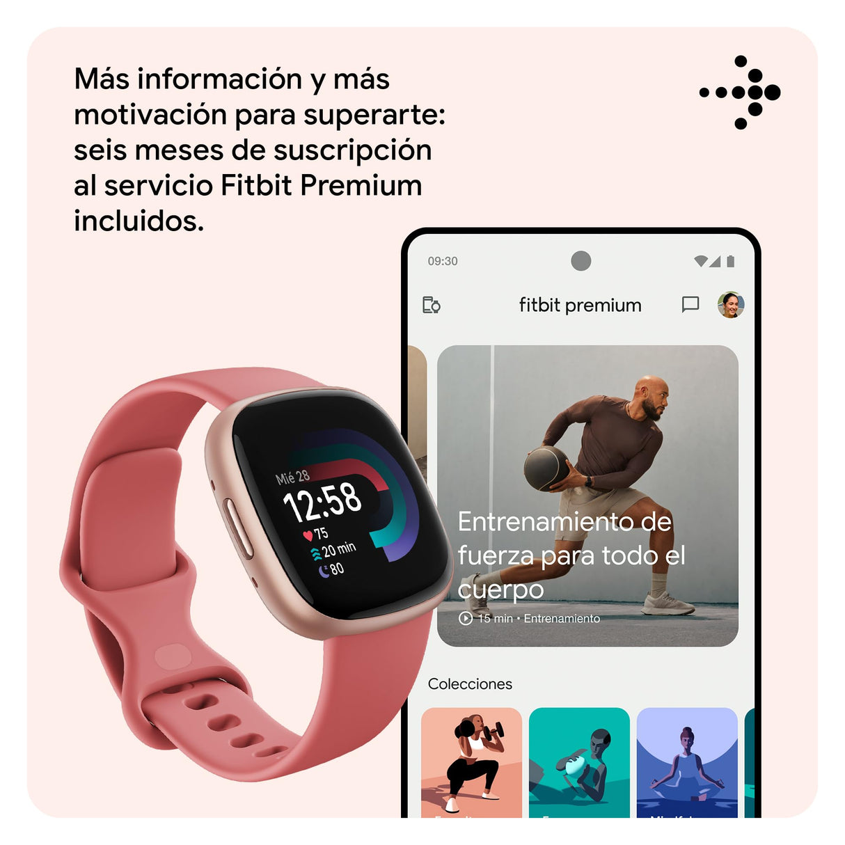 Fitbit Versa 4,Pink Sand/Copper Rose Smartwatch, Unisex-Adult, Rosa Arena/Aluminio Rosa cobrizo, One Size