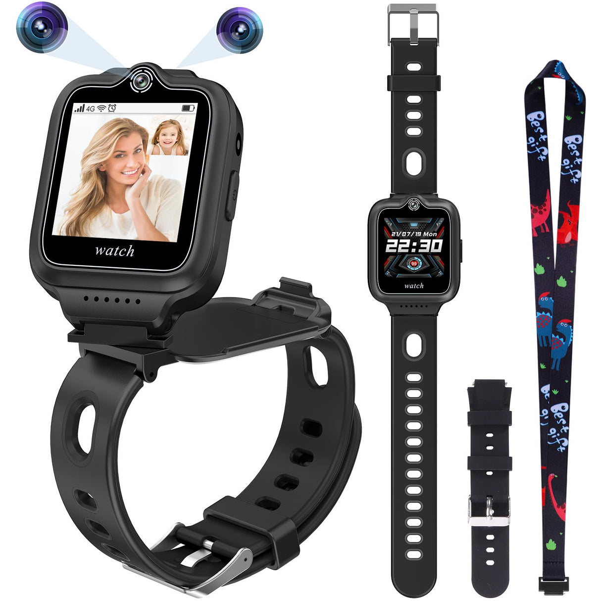 ele ELEOPTION 4G GPS Reloj Inteligente Impermeable para niños y niñas, Llamada bidireccional, Chat de Voz y vídeo, cámara, SOS, Reproductor de vídeo Musical, Alarma