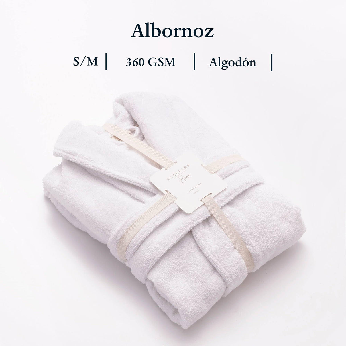 Albornoz S-M 100%Algodón 360GSM Blanco con ribetes blancos Scalpers Home