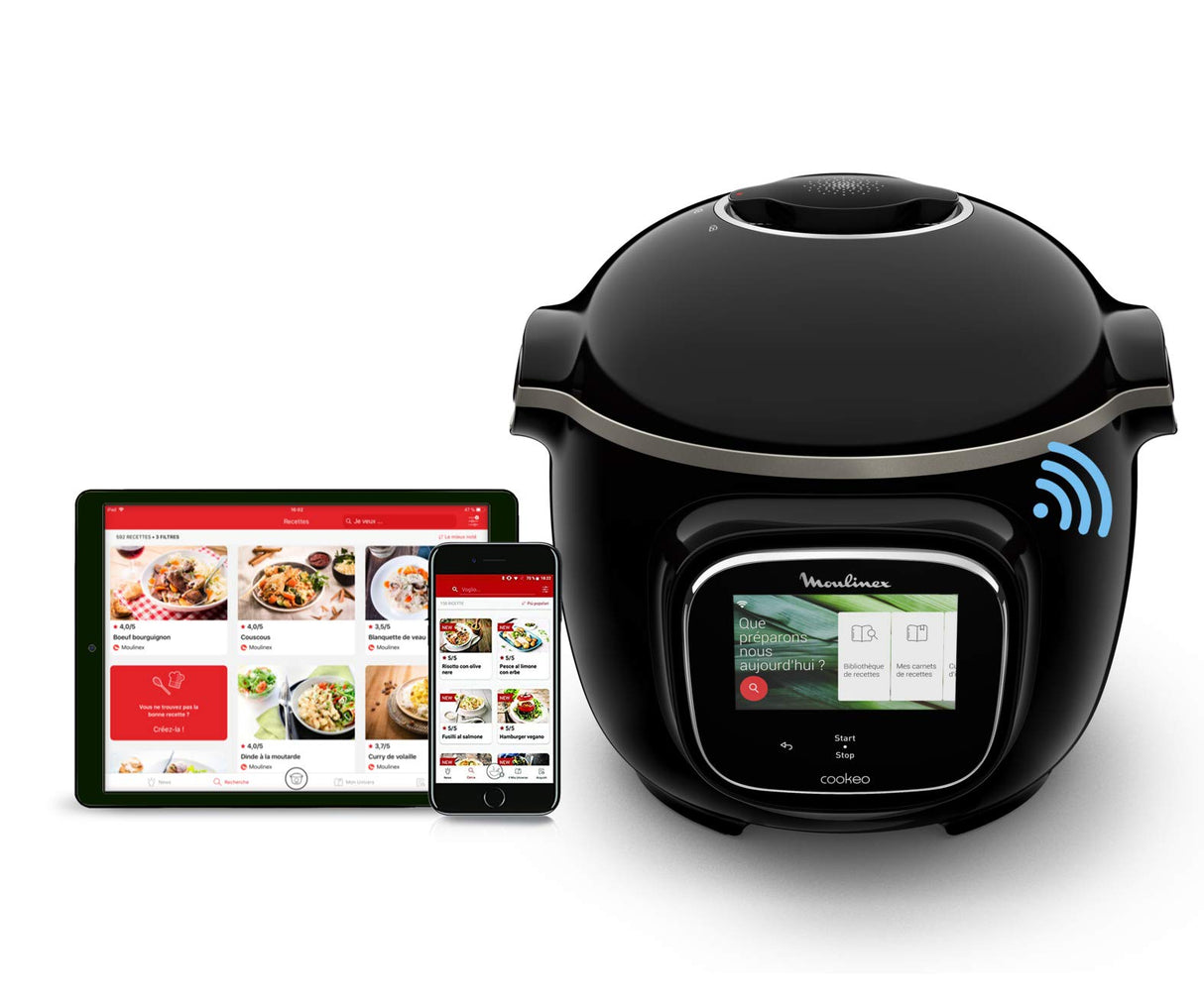 Moulinex Cookeo Touch Wi-Fi CE902 - Freidora de aire sin aceite, 1600 W, capacidad de hasta 6 personas (4 L), 6 programas automáticos, conexión Wi-Fi, libre de PFOA, fácil limpieza, color negro