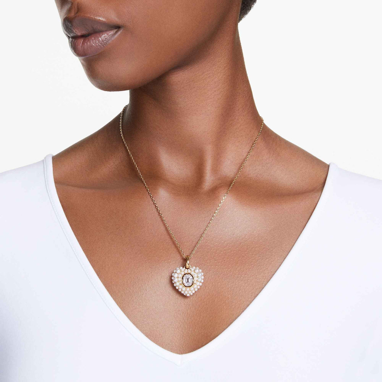 Swarovski Colgante Hyperbola, Corazón, Blanco, Baño tono oro