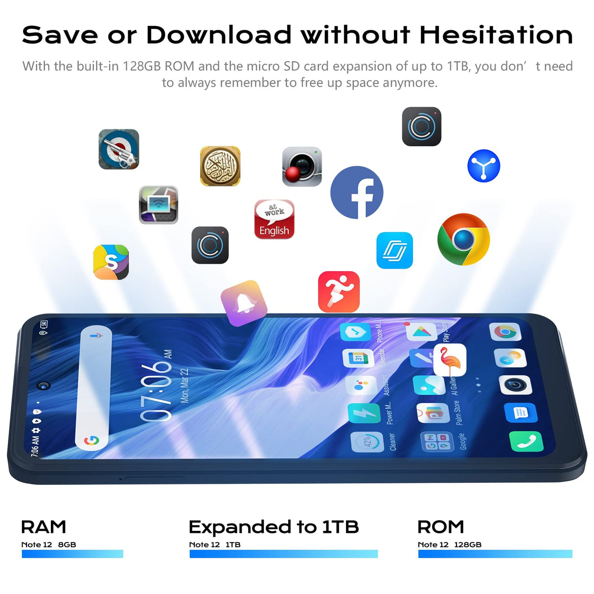 HOTWAV Note 12 Smartphone (2023), Android 13 Teléfono Móvil 8GB + 128GB (1TB TF) 6180 mAh 48MP + 16MP 6.8 Pulgadas HD+ Telefono Movil, Reconocimiento Facial Doble SIM LTE 4G / GPS/NFC