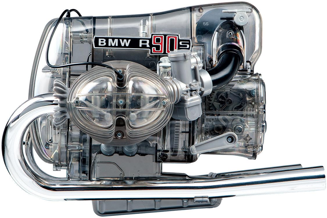 Franzis BME019 67009 0 BMW R 90 S Boxermotor originalgetreues Modell, Bausatz mit schaltbarem 5 Gang Getriebe, über 200 Teile und Begleitbuch, bunt