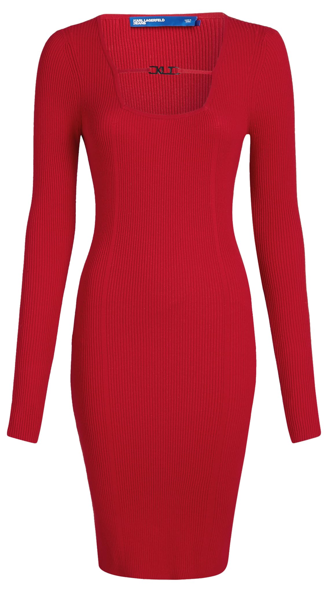 KARL LAGERFELD JEANS, para Mujer, Vestido de Punto con Logo de Manga Larga, Rojo Pompeyano, Talla Pequeña