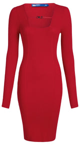 KARL LAGERFELD JEANS, para Mujer, Vestido de Punto con Logo de Manga Larga, Rojo Pompeyano, Talla Pequeña