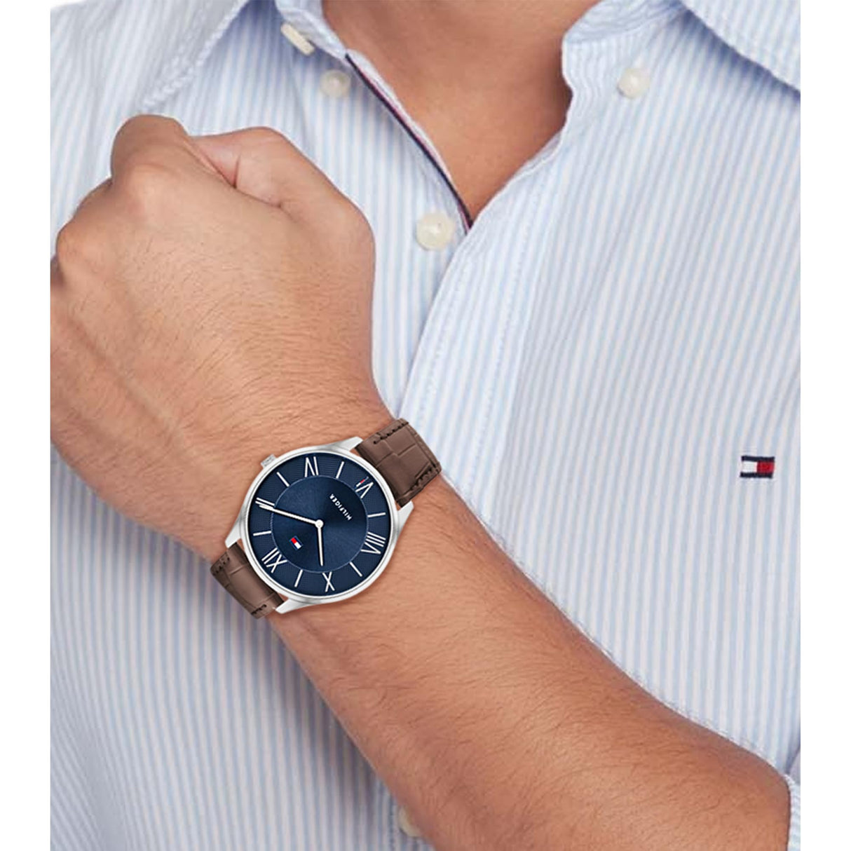 Tommy Hilfiger Reloj Analógico de Cuarzo para Hombre con Correa de Cuero Marrón - 1710536