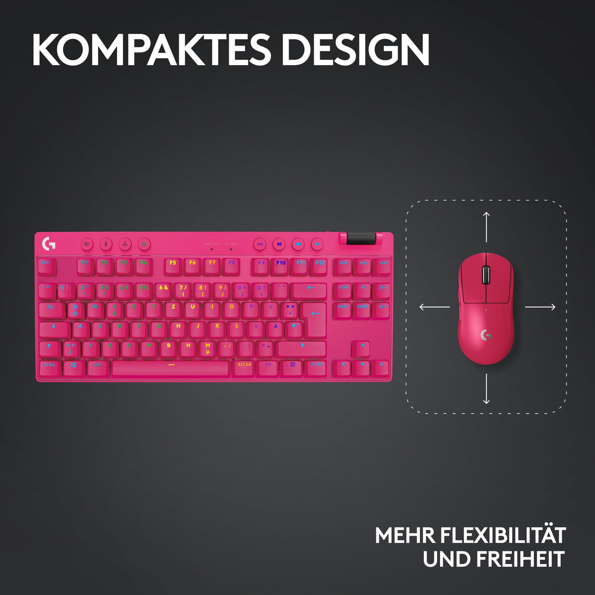 Logitech G Pro X TKL Lightspeed, Teclado inalámbrico para Gaming - Magenta - DEU - Tactile
