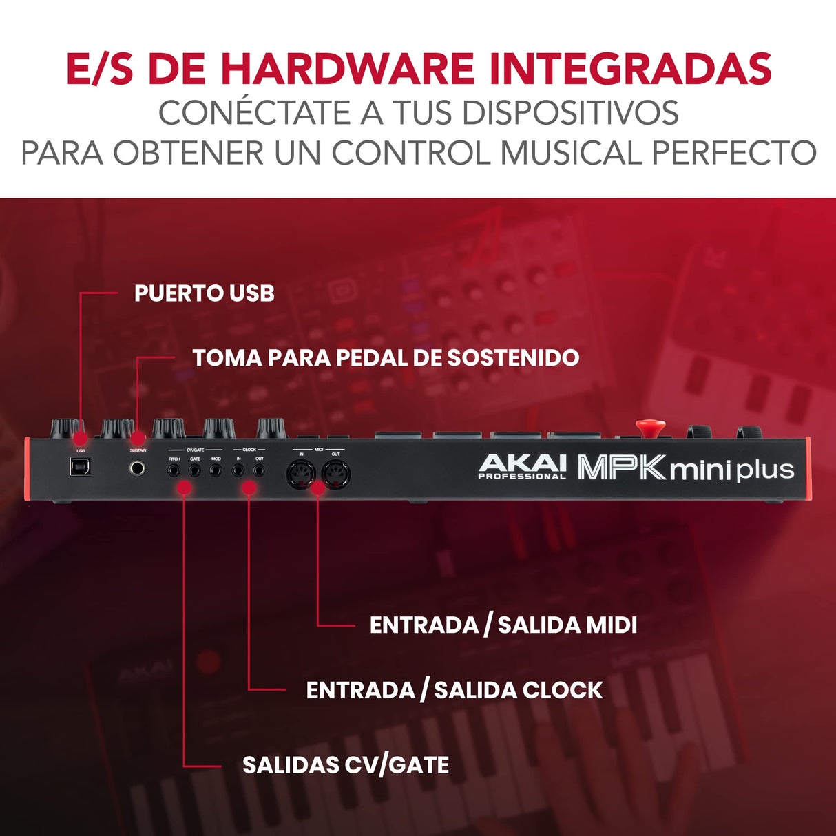 Akai Professional MPK Mini Plus - Teclado Controlador MIDI USB de 37 Mini Teclas con 8 Pads MPC, Secuenciador, MIDI/CV/Gate I/O, Software de Producción y Native Instruments Sound Package