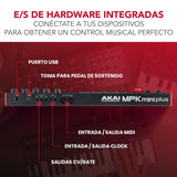 Akai Professional MPK Mini Plus - Teclado Controlador MIDI USB de 37 Mini Teclas con 8 Pads MPC, Secuenciador, MIDI/CV/Gate I/O, Software de Producción y Native Instruments Sound Package