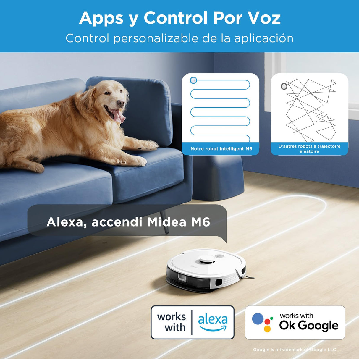 Midea M6 Robot Aspirador y Fregasuelos con Sistema Inteligente de Navegación LiDAR,Aspirador Robot,Autonomía 140 min,Potencia de Succión de 2000Pa,Control App,para Pelo de Mascotas y Suelos Duros