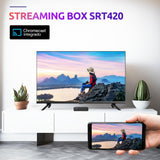 STRONG SRT420 TV Box Android TV 4K con Puerto Ethernet, DVB-T2, 2GB RAM + 16GB Almacenamiento, Chromecast Integrado, WiFi, Asistente De Voz Google, HDR10+, Dolby Audio Y Dolby Vision