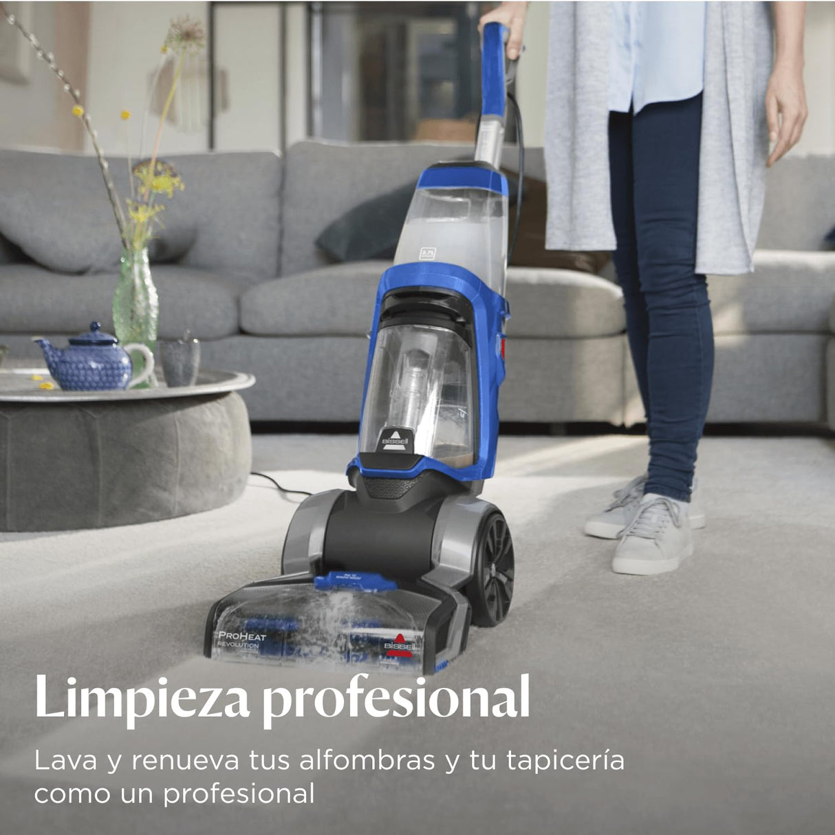 BISSELL ProHeat Revolution, Aspiradora de limpieza profunda vertical con tres modos de limpieza, Aspiradora de Agua Tapicería y moquetas, con cable, para alfombras, escaleras y tapicería, 18582