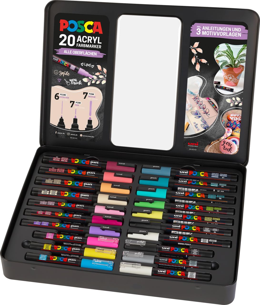 Faber-Castell uni-ball 186829 - Juego de marcadores POSCA, estuche de 20, incl. instrucciones para 3 proyectos DIY