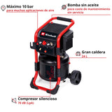 Einhell Compresor TE-AC 240/24 Silent (1500 W, máx. 10 bar, depósito 24 l, sin aceite, potencia de aspiración 240 l/min, compresor silencioso 70 dB, 2 manómetros, reductor de presión)