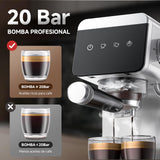 AMZCHEF Cafetera Espresso de 20 Bares con Pantalla LED Cafetera Todo en Uno con Depósito Extraíble de 1,2 Litros para Regalos del Hogar Cafetera Latte Compacta de Acero Inoxidable, 1350W