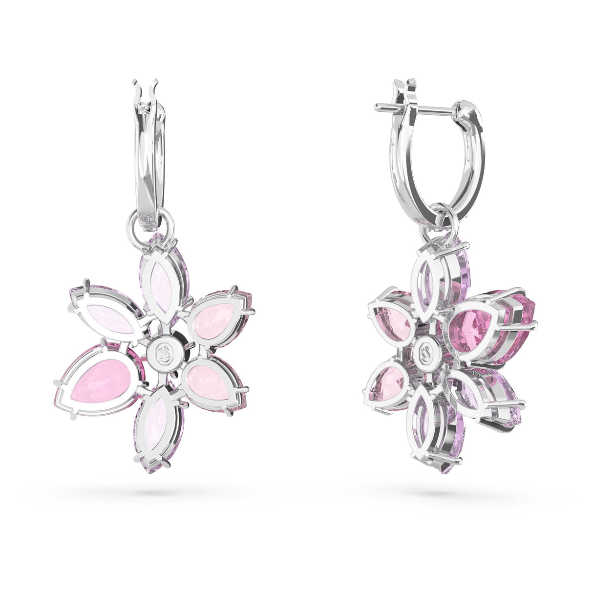 Swarovski Pendientes Gema, Tallas mixtas, Flor, Rosas, Baño de rodio