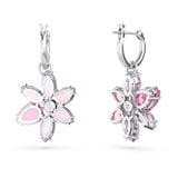 Swarovski Pendientes Gema, Tallas mixtas, Flor, Rosas, Baño de rodio