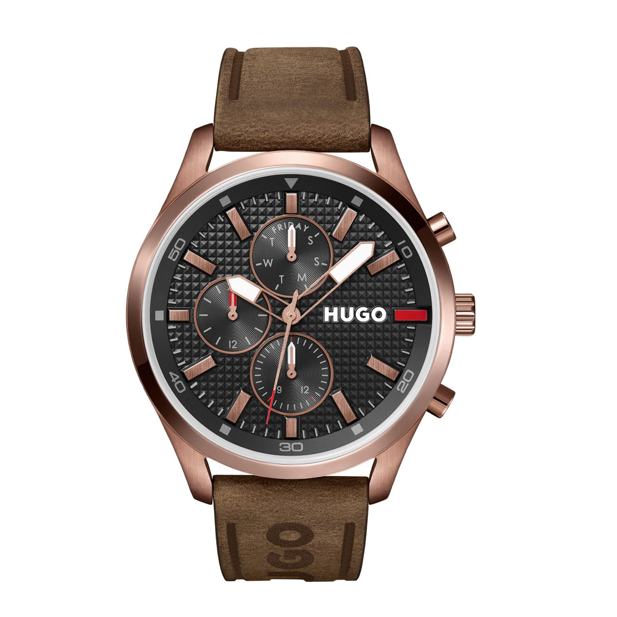 HUGO Reloj Analógico de Cuarzo Multifunción para Hombre Colección #Chase con Correa de Cuero Marrón - 1530162