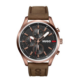 HUGO Reloj Analógico de Cuarzo Multifunción para Hombre Colección #Chase con Correa de Cuero Marrón - 1530162