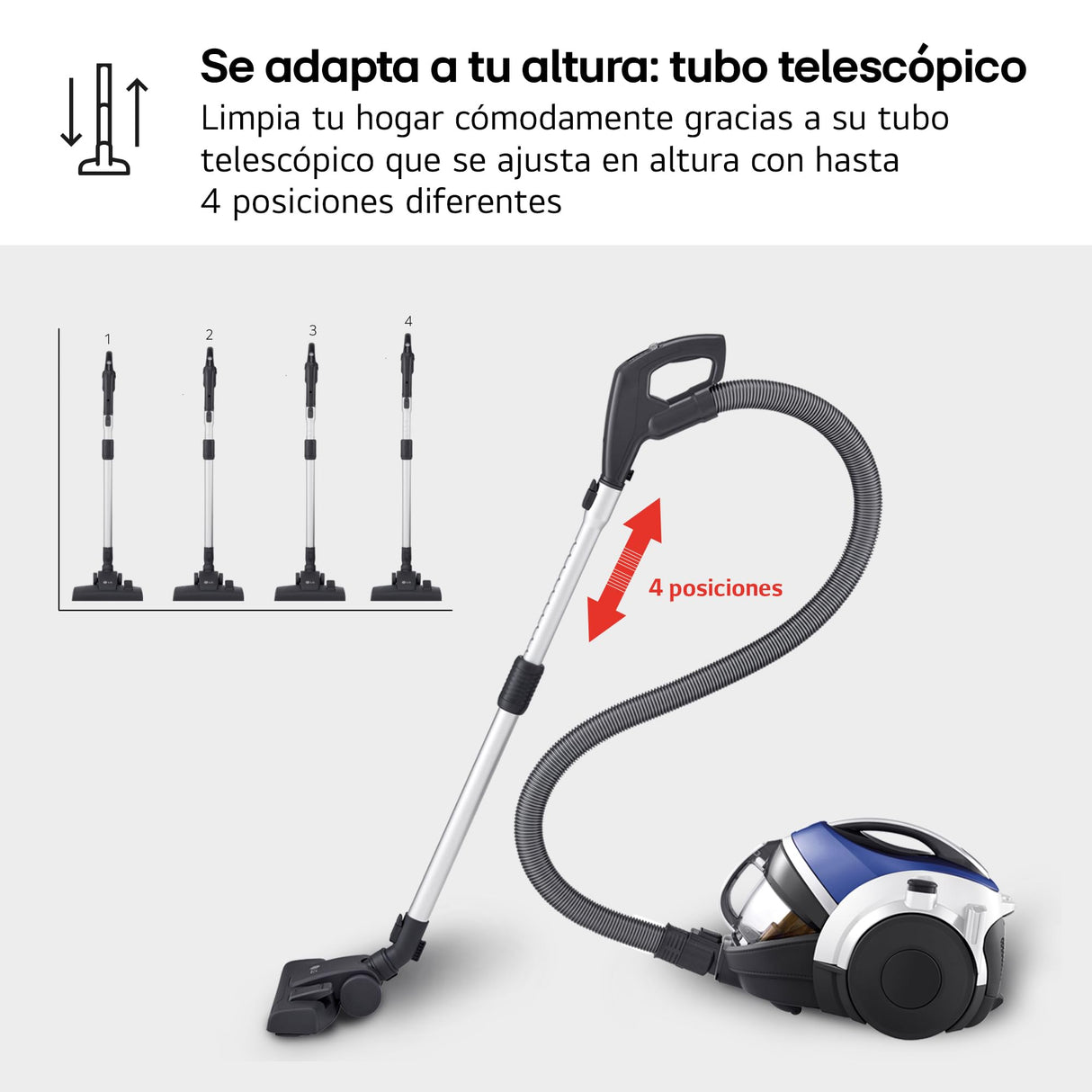 LG VK8506NHAC - Aspirador sin Bolsa 650W, Sistema Kompressor, Turbo Ciclónico, Aspiradora Tubo Telescópico, Depósito 1,2Lx3, Regulador Potencia, Especial mascotas, Cepillo 2en1 alfombra-suelos,Azul