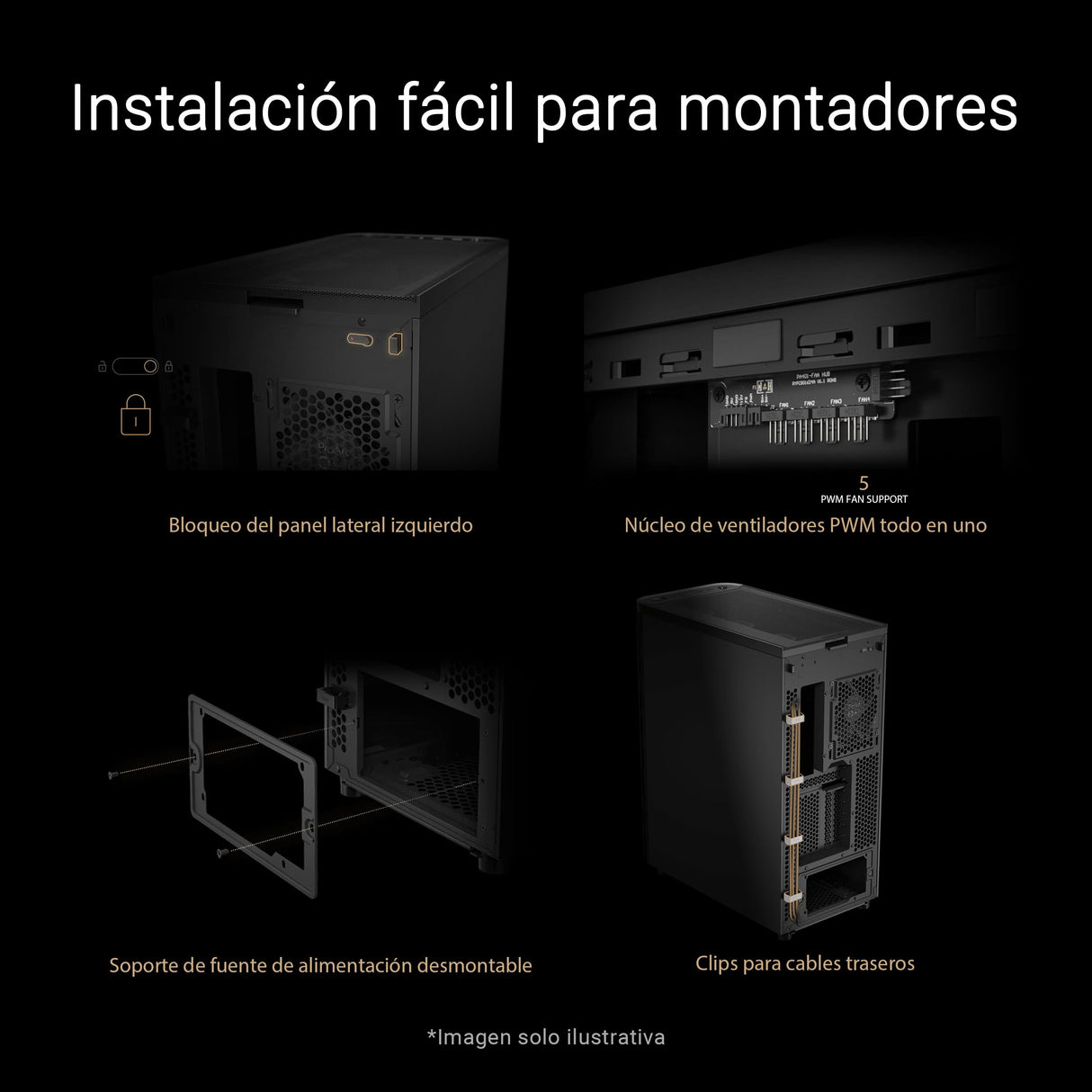 ASUS ProArt PA401, Chasis ATX con Panel de Vidrio Templado, Compatible con GPU de hasta 314 mm, Dos Ventiladores de 160 mm, Bloqueo del Panel Lateral, Soporte para Fuente de alimentación extraíble
