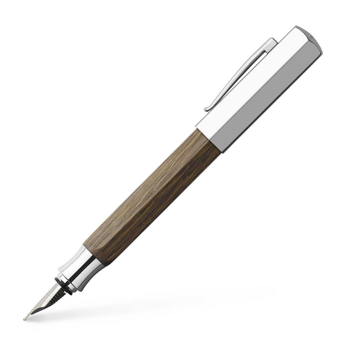 Faber-Castell Ondoro 147581- Pluma Estilográfica con Cuerpo en Madera de Roble Ahumado de Color Marrón - Forma Hexagonal - Plumín de Acero Inoxidable - Trazo F