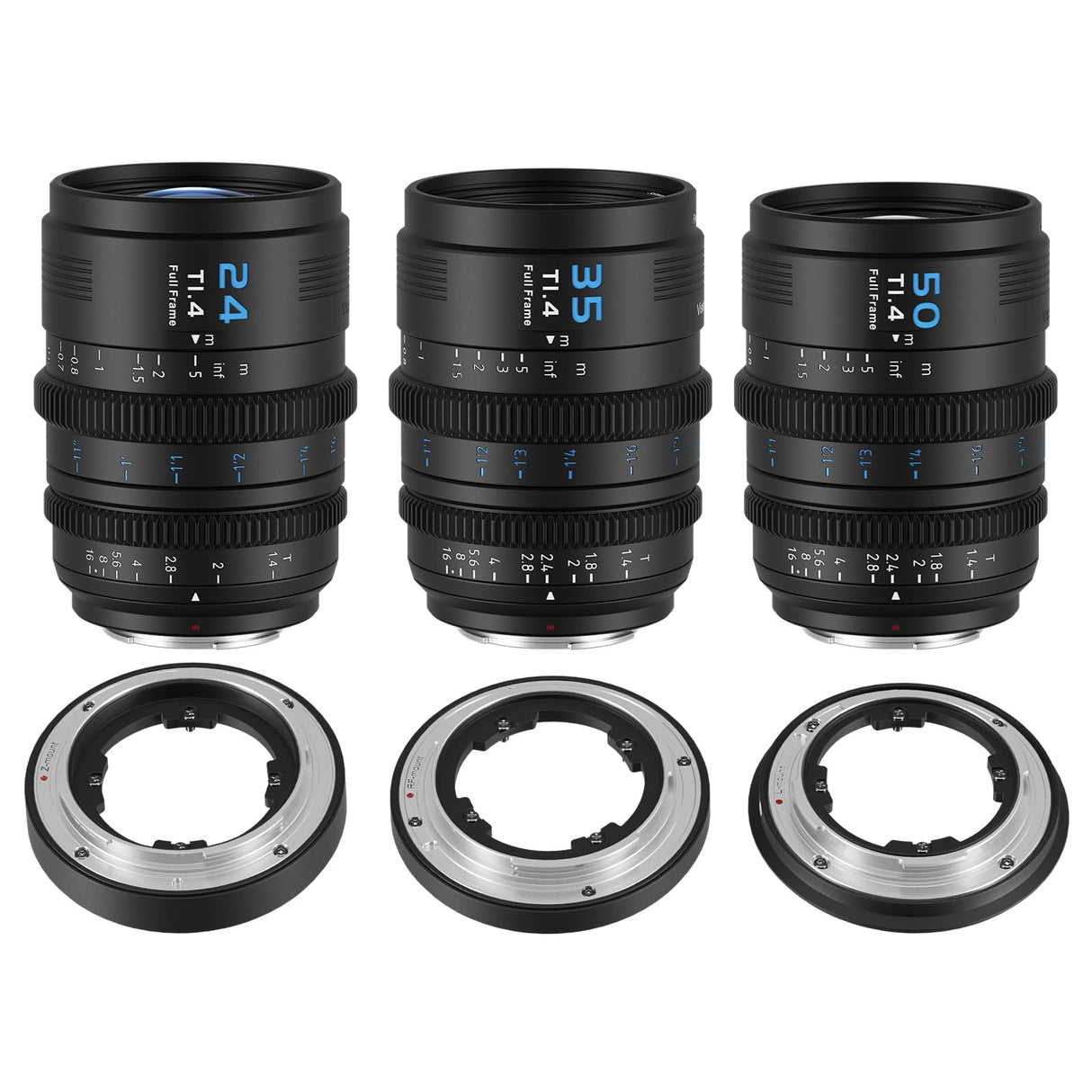 SIRUI VP-1 Vision Prime 1 T1.4 Full Frame Cine Lens Set, 24mm, 35mm, 50mm Lente de Cine de Enfoque Manual con Preinstalación E Montura, Interchangeable RF/Z/L Monturas, 1 Lens para 4 Monturas (Black)