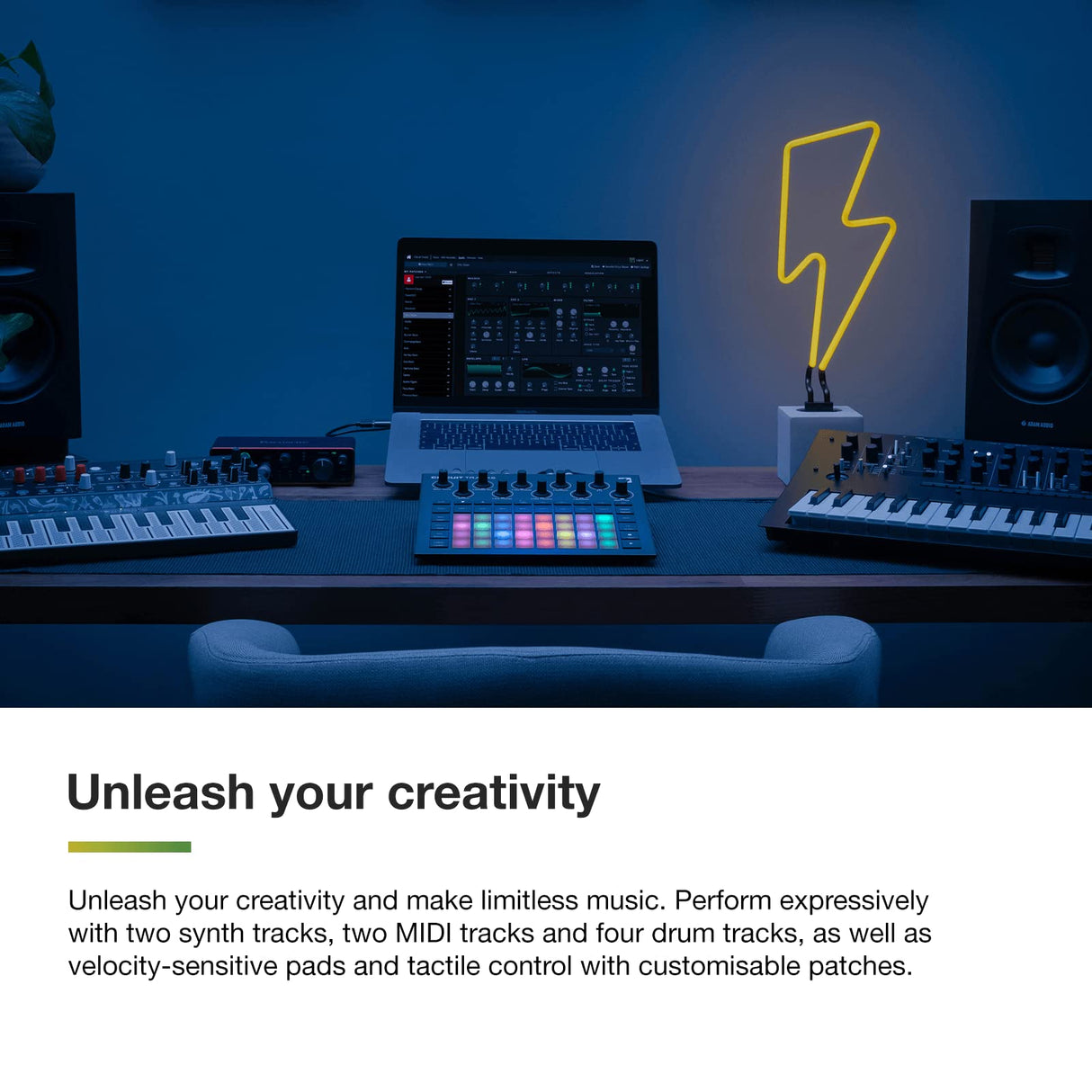 Novation Circuit Tracks de Novation: secuenciador Groovebox con pistas de sintetizador, percusión y MIDI para crear música electrónica.