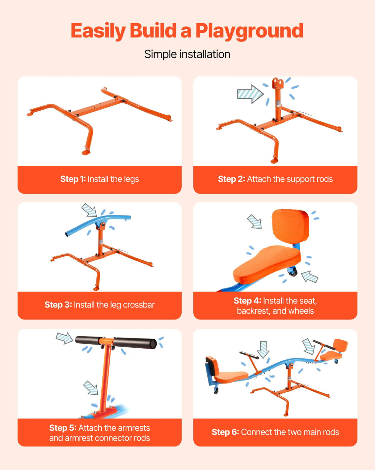 VEVOR- Balancín Infantil, Color Naranja Azul (Seesaw, 300 lbs Load)