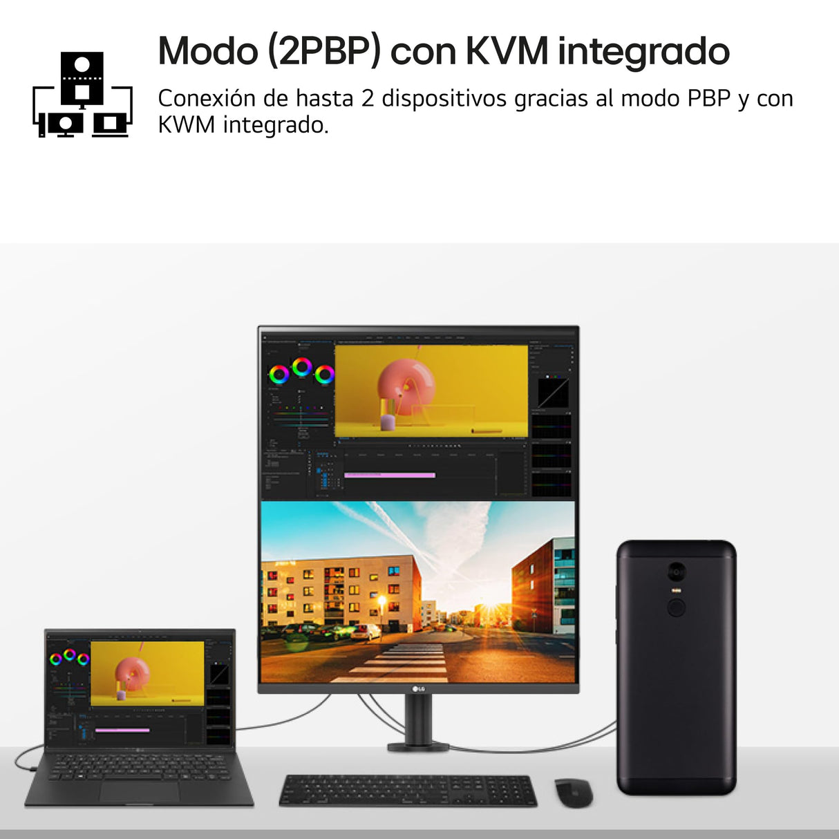 LG 28MQ780-B - Monitor DualUp Ergo 28 pulgadas, Panel NanoIPS SDQHD 16:18 (2560x2880), 300nits, 1000:1, DCI-P3 98%, HDMIx2, DPx1, USB-Cx1, Modo (2PBP) KVM integrado, Soporte Ergo, Color Negro