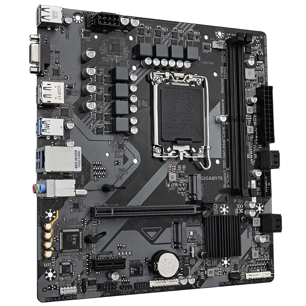 GIGABYTE B760M E Placa Base - Compatible con procesadores Intel Core 14ª generación, VRM de 6+1+1 Fases, hasta 7200 MHz DDR5 (OC), 2xPCIe 4.0 M.2, LAN 1 GbE, USB 3.2 Gen 1